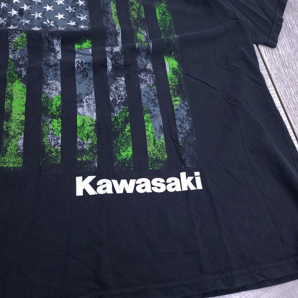 Kawasaki T-Shirt Mens XL Black American Flag Camo Graphic Short Sleeve Tee - Picture 3 of 6